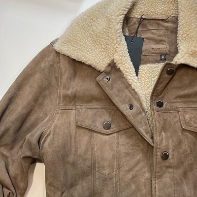 Pre-owned New York Blank Nyc Men's Brown Suede Jacket W/ Cream Sherpa Lining, “into The Wild”, M In Ivory