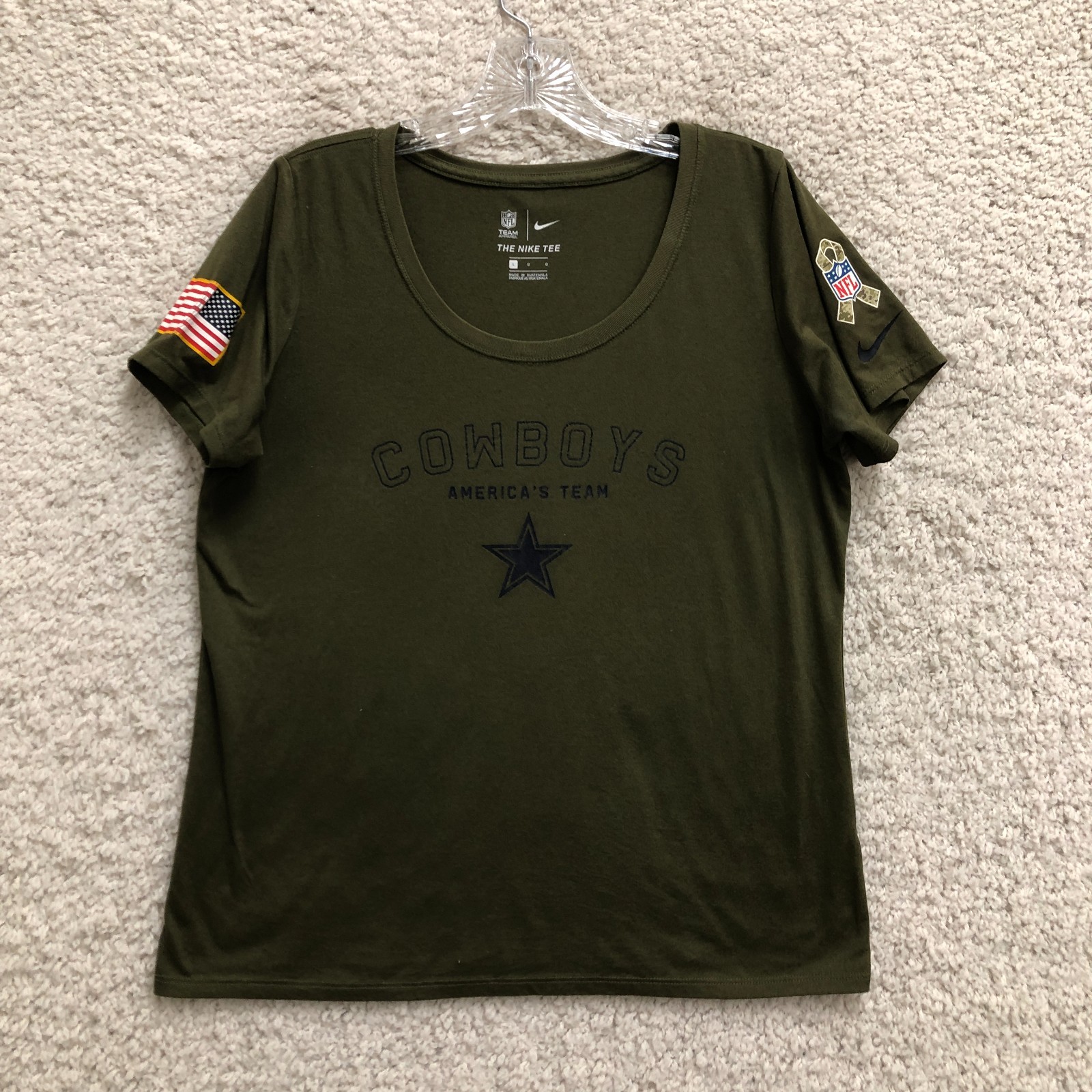 The Nike Tee Dallas Cowboys Top Shirt Large Green NFL Salute To Service Womens L