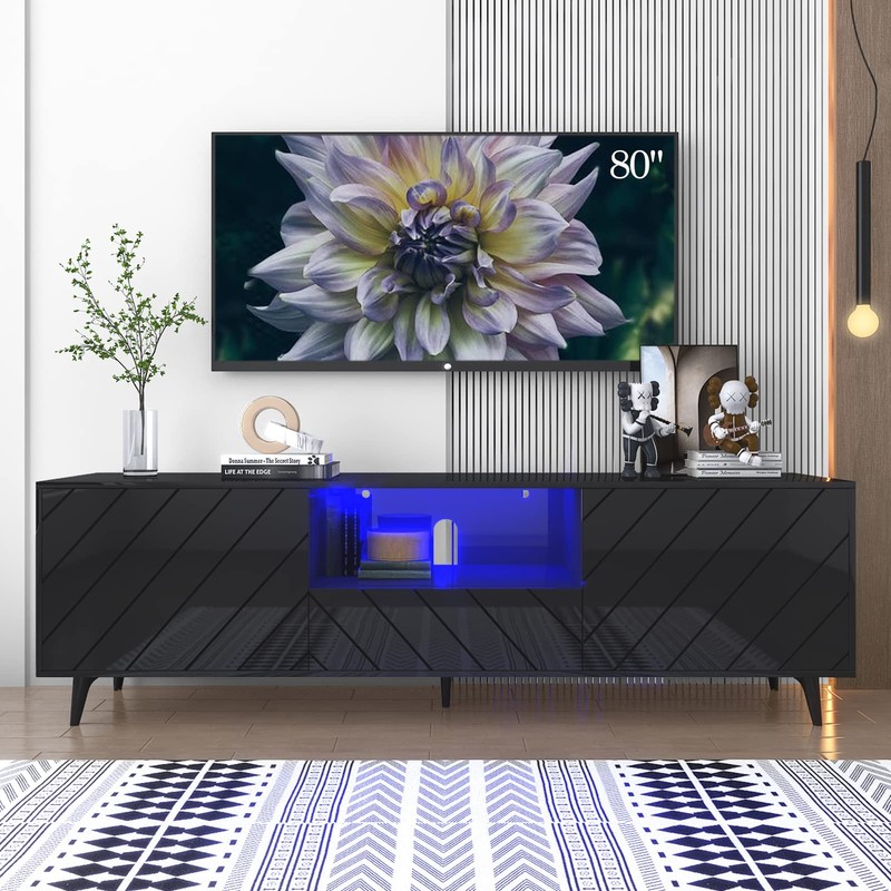 For Up 80" Tv, Gloss Entertainment Center, 1 Drawer +2 Cabin