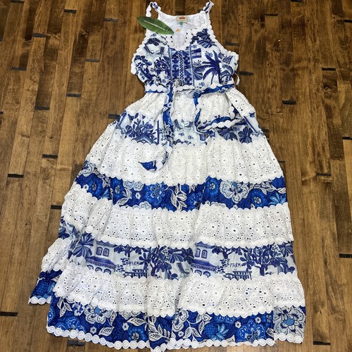 Farm Rio - Mixed Blue & White Signature Tiered Maxi Dress