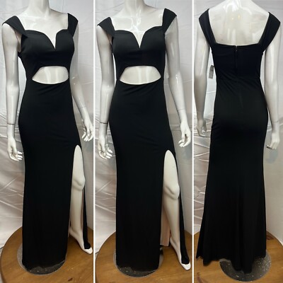 NWT $75 Windsor Women's 5 Black Off The Shoulder Cutout Slit Long Stretchy Dress