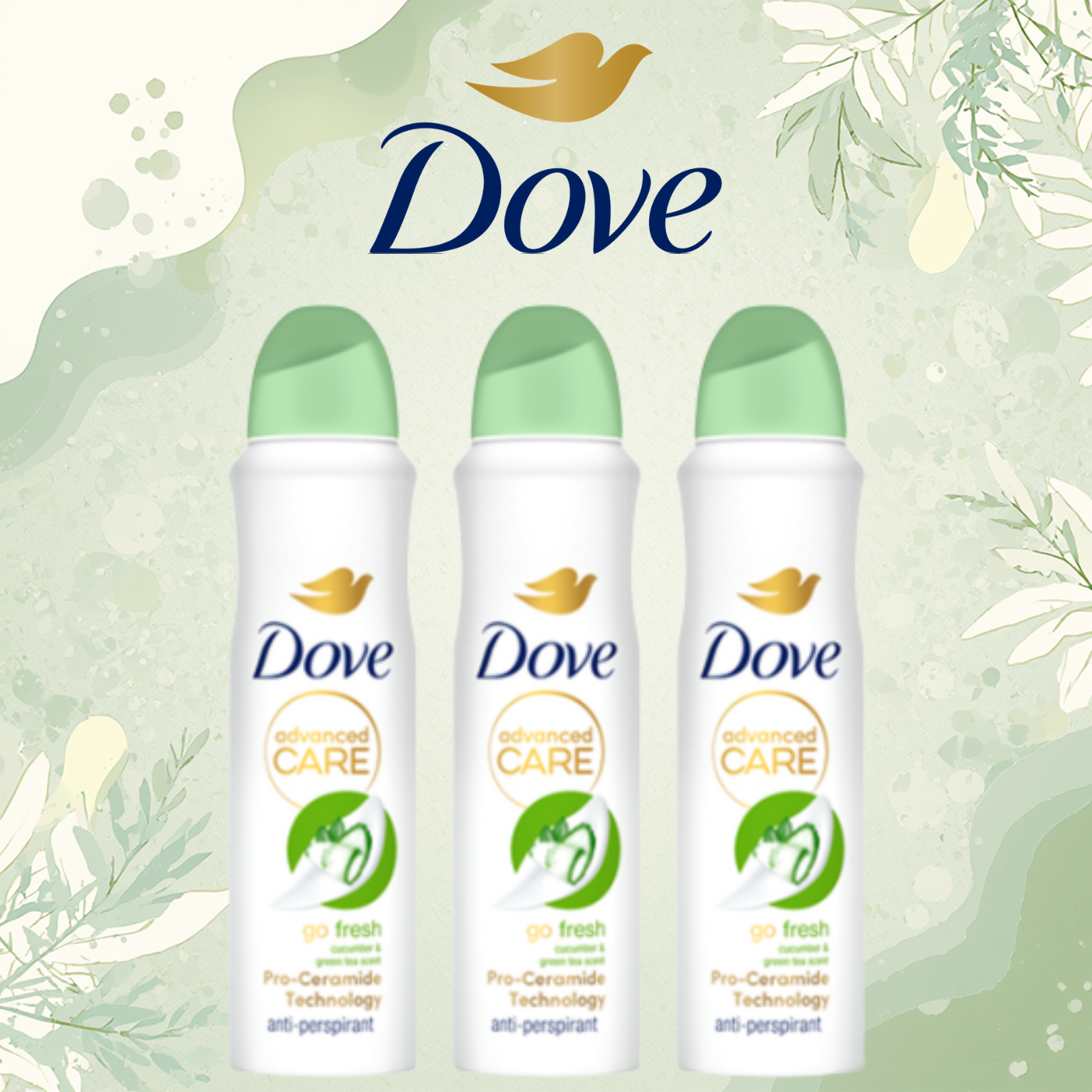 3 Pack Dove Antiperspirant Spray Cucumber & Green Tea 150ml