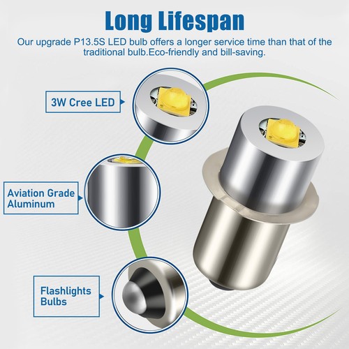 4Pcs P13.5S 3-12V LED Flashlight Bulbs Upgrade Work Lamps for Maglite Cell 3200K