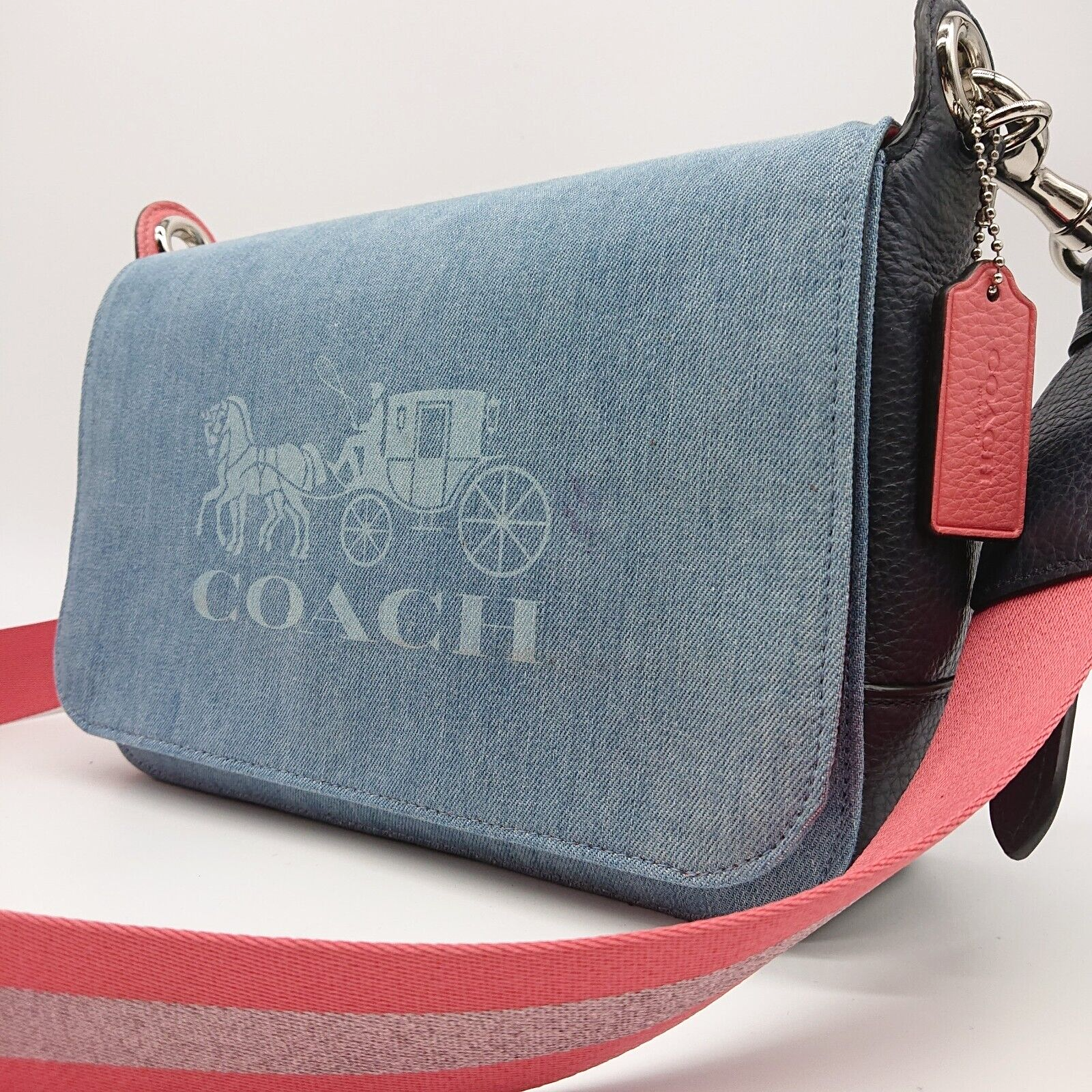 バッグ Coach Mega Signature Denim Shoulder Bag Coach Swinger Shoulder Bag in Signature Denim, LH/Deep Blue