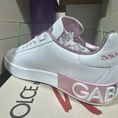 Pre-owned Dolce & Gabbana Dolce&gabbana Pink Portofino Sneakers Womens Size 41 In White