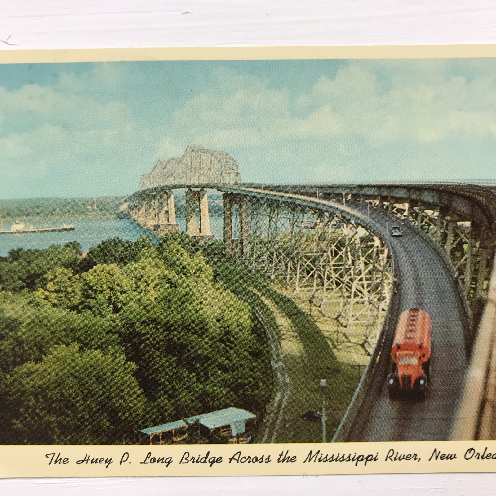 Huey P. Long Bridge Mississippi River New Orleans LA Louisiana Railroad Postcard