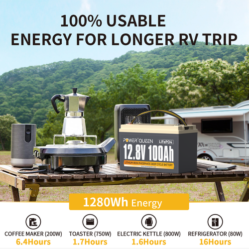 Power Queen 12V 100Ah LiFePO4 Lithium Battery Deep Cycle BMS for Solar RV Boat
