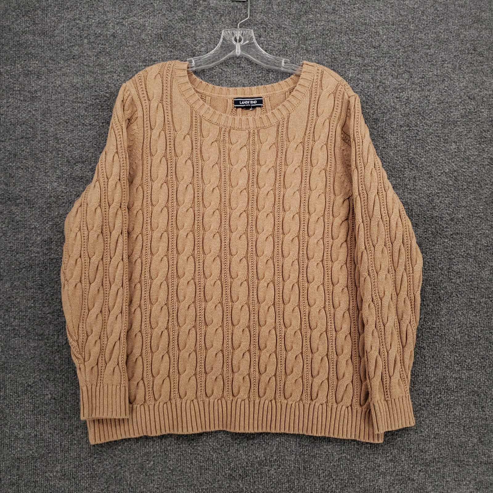 Lands End Drifter Sweater Mens M Medium Brown Cable Knit Long Sleeve Pullover