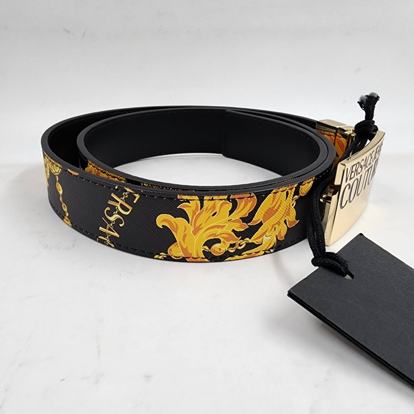 Versace Jeans Couture Signature Plate Buckle Adjustable Belt Men's Black/Gold 32 - Picture 11 of 22