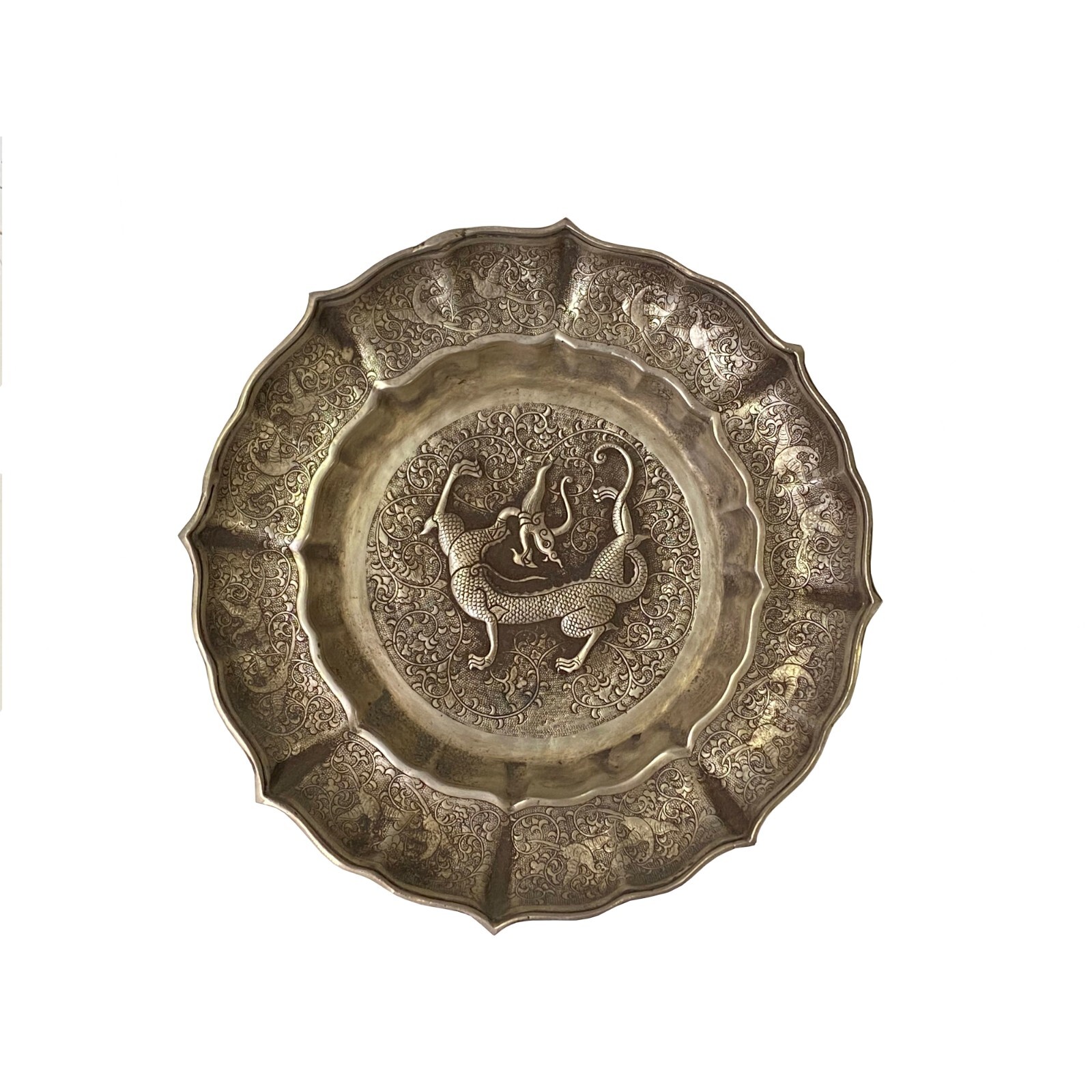Oriental Silver Color Metal Ancient Dragon Artistic Kirin Plate Display ws3299S Oriental Silver Color Metal Ancient Dragon Artistic Kirin Plate Display ws3299S