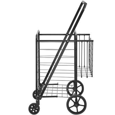 VEVOR Folding Shopping Cart Rolling Grocery Cart with Double Baskets 110 LBS