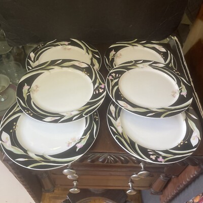 Elegance by Ranmaru Crescent China SYMPHONY 6 Salad Plates  Floral Lily Japan