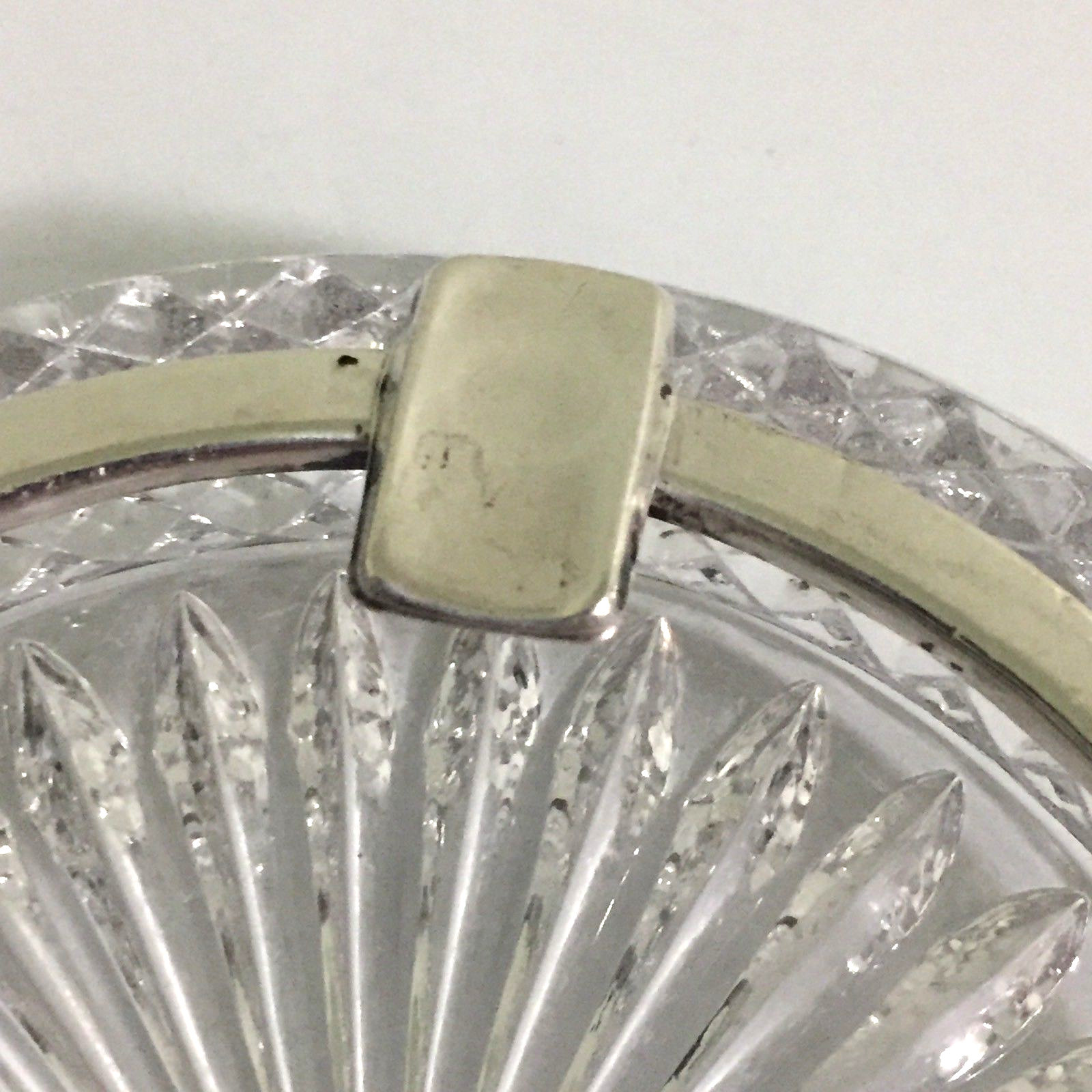 Antique Ashtray Cut Glass .800 80% Silver 3 Holder Rim