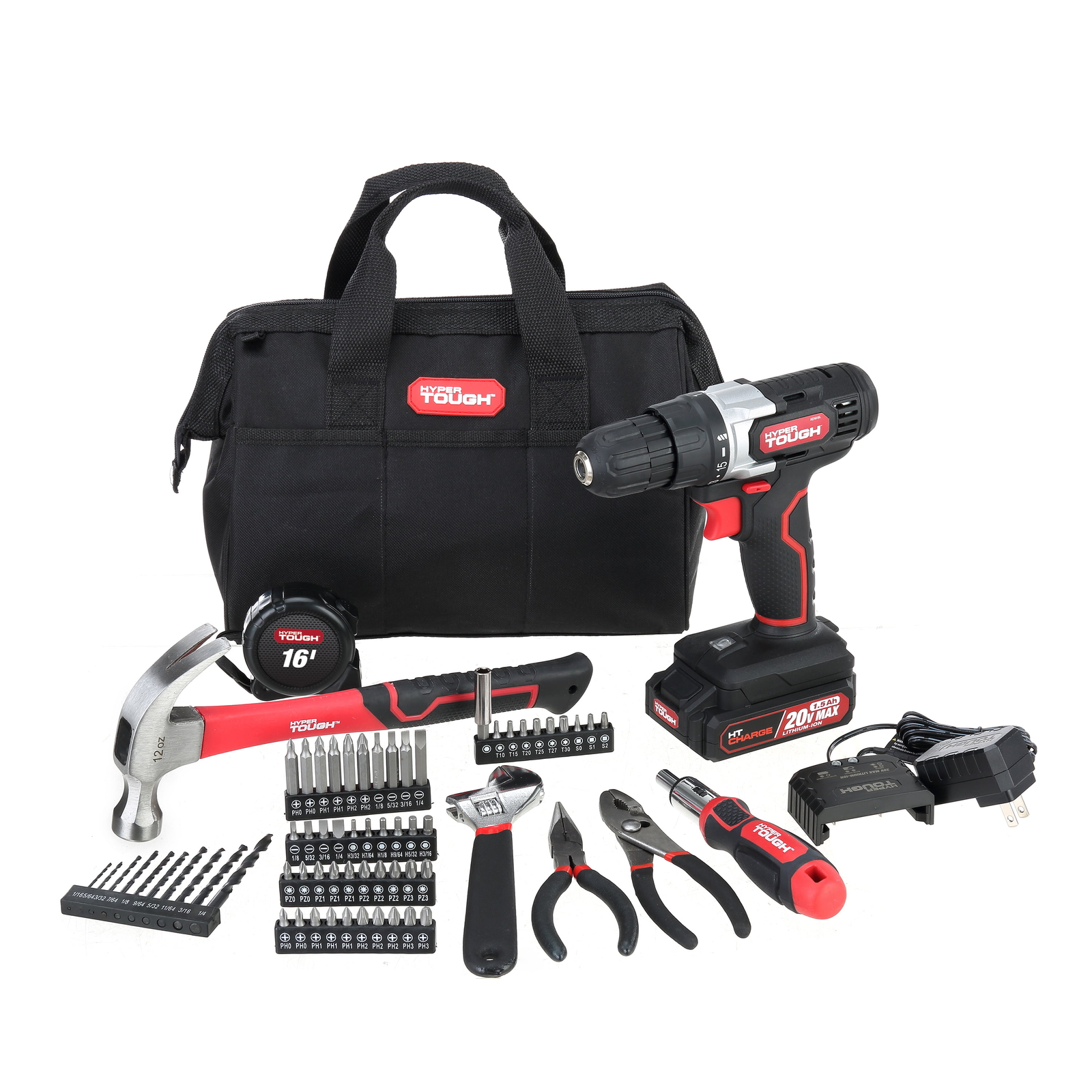 Hyper Tough 20V Max Lithium-ion 3/8 inch Cordless Drill 70-Piece Home Tool Set