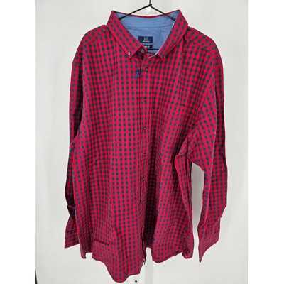 George Mens Sz 3XL Long Sleeve Button Up Dress Shirt Blue Red Plaid Wrinkle NEW