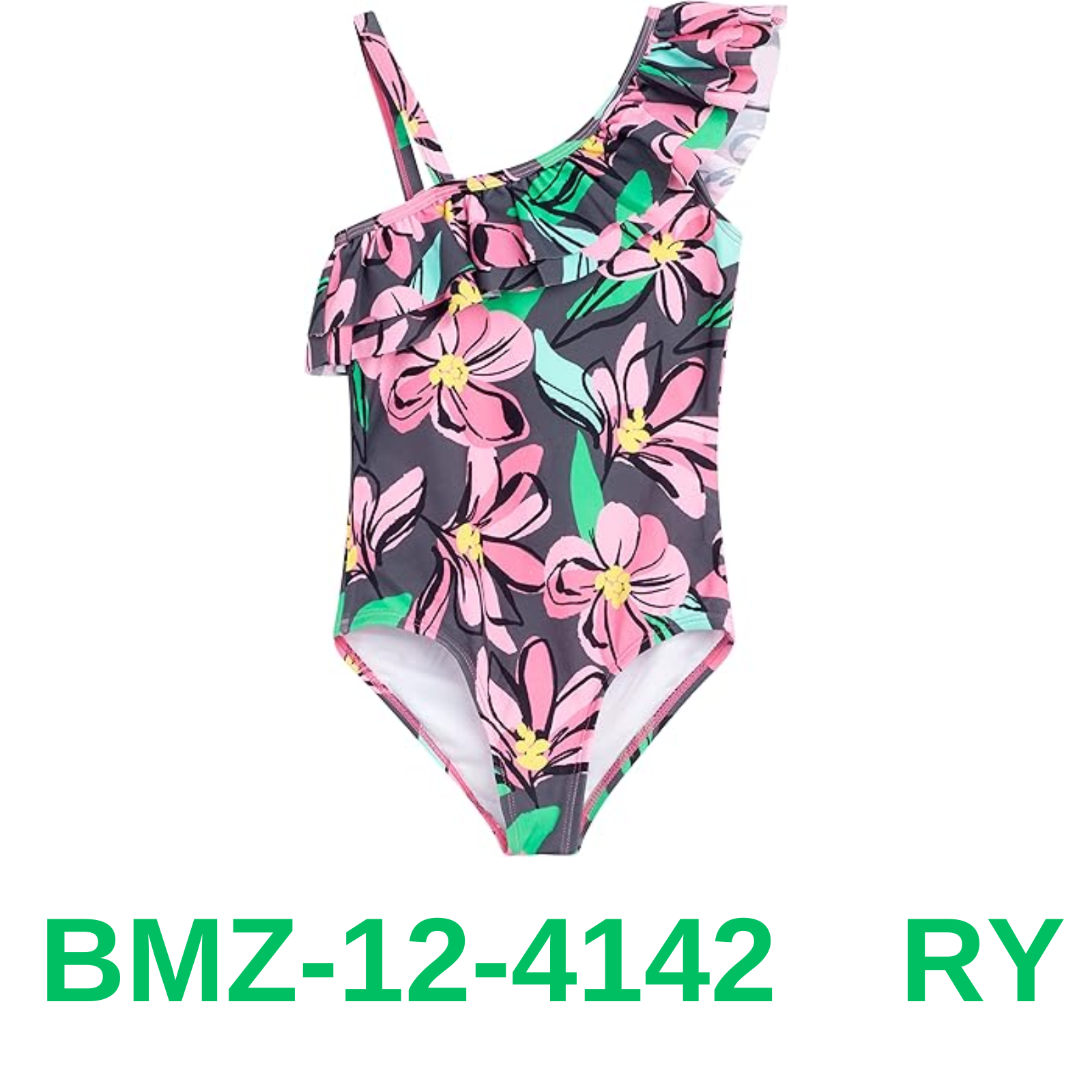 Kanu Surf Girls' Morgan Floral Ruffle 1-Shoulder 1-Piece Swimsuit, 10