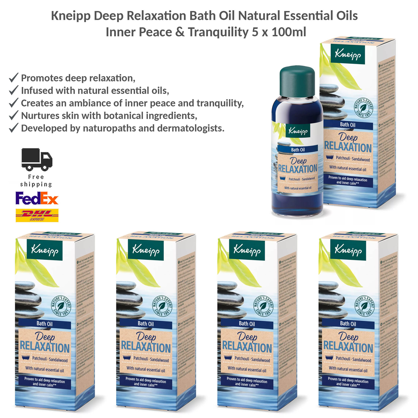 Kneipp Deep Relaxation Bath Oil Natural Essential Oils for Inner Peace 100ml x 5