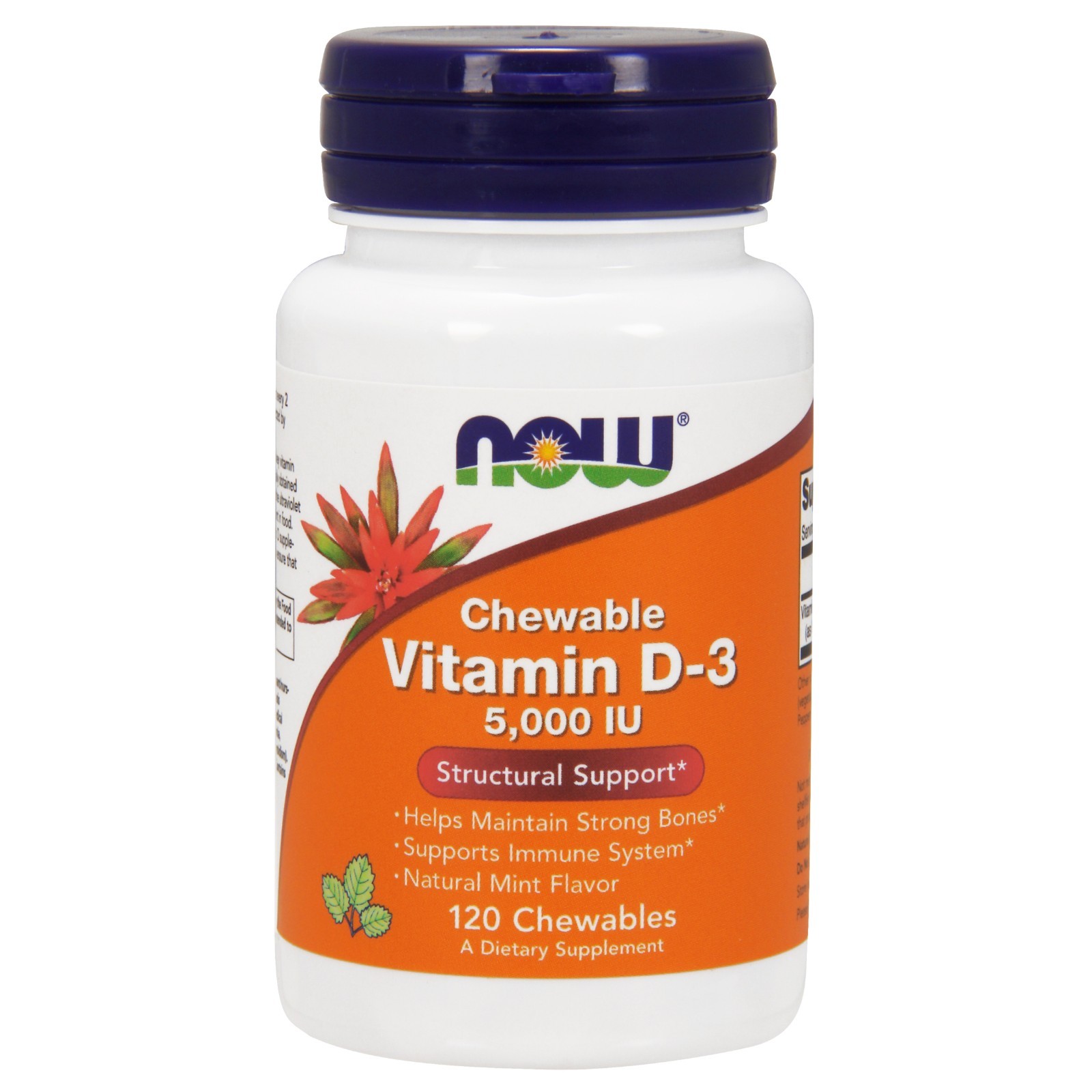 NOW Foods Витамин D-3, 5000 МЕ, 120 жевательных таблеток