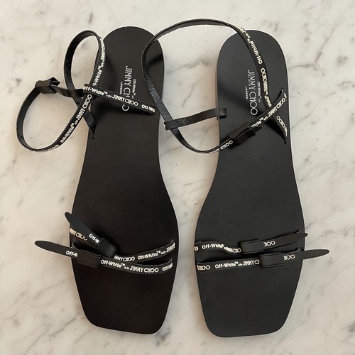 Off White X Jimmy Choo Charlie Flat Sandal Black 38 NEVER Off White X Jimmy Choo Charlie Flat Sandal Black 38 NEVER