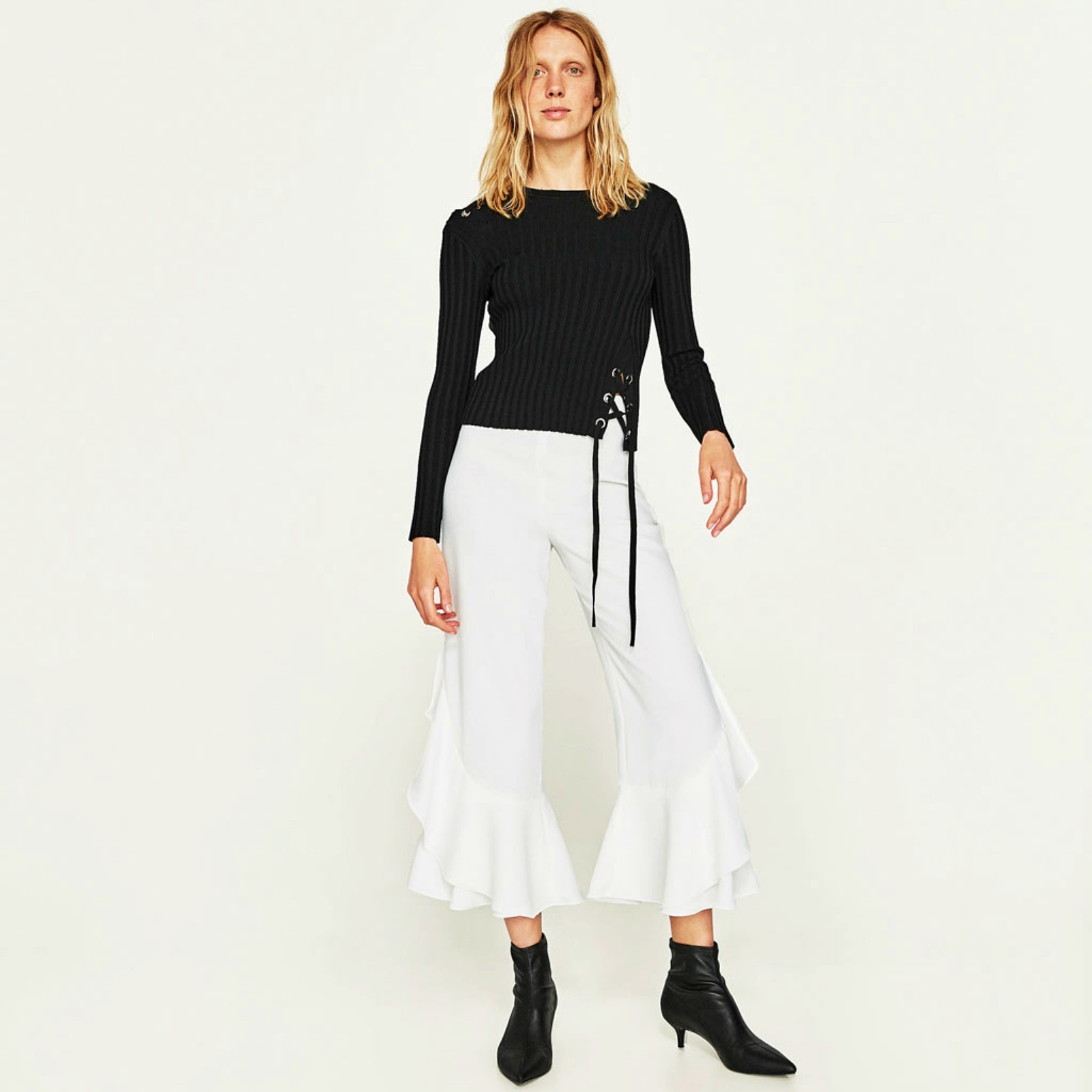 zara white flared trousers
