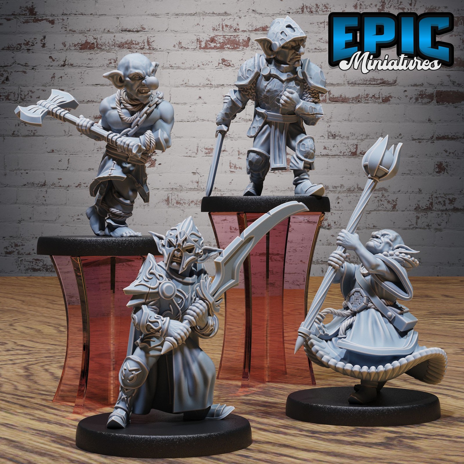Goblins Tribe Set C Miniatures – 4 Paladin, Barbarian, Wizard & Knight | 28mm