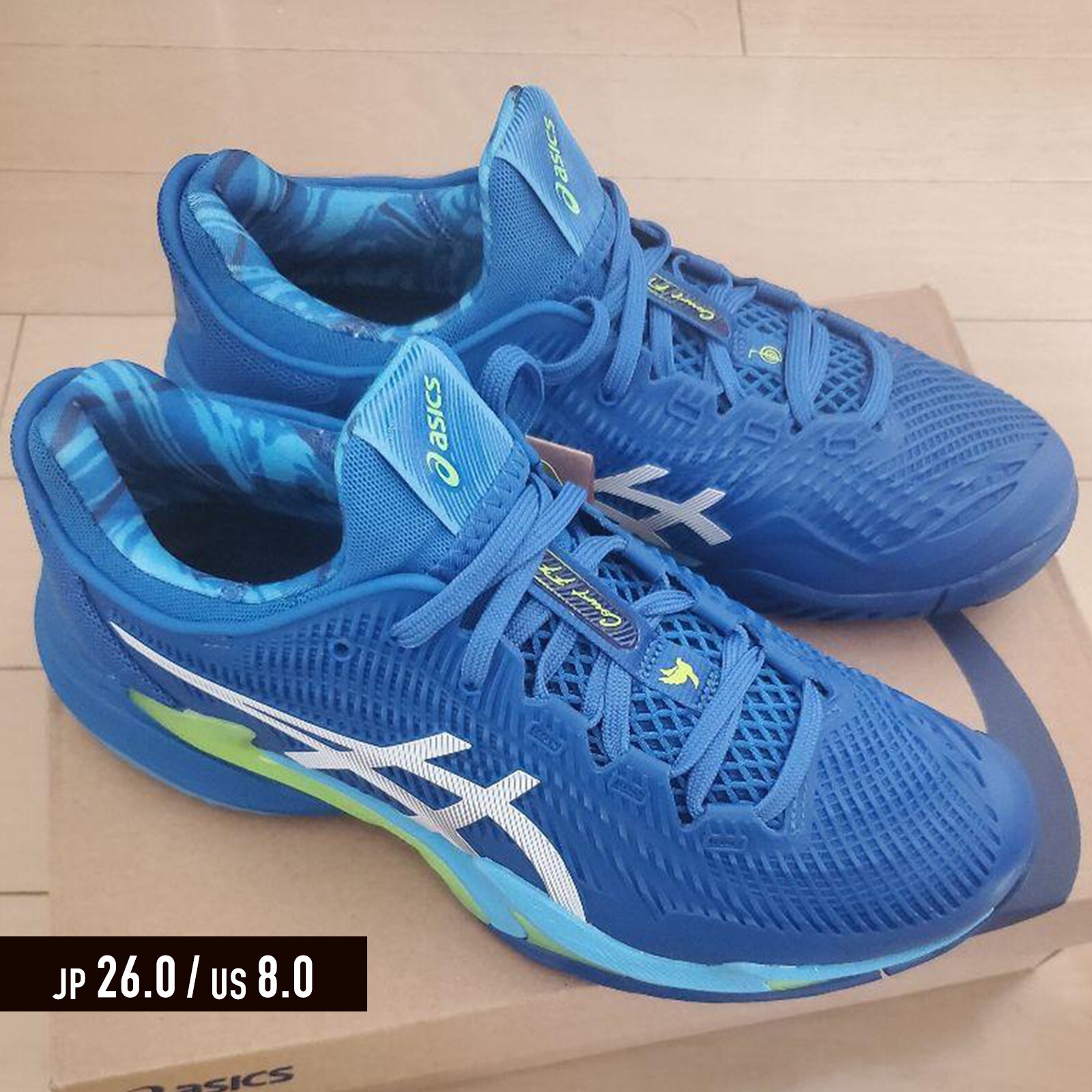 【極美品】COURT FF3 NOVAK （AC）Rust/White 26cm Asics Court FF3 Novak Mens Tennis Shoe - White/Blue