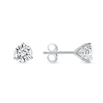 Pre-owned Shine Brite With A Diamond 1 Ct Round Lab Created Grown Diamond Earrings 14k White Gold F/vs Martini Push In White/colorless