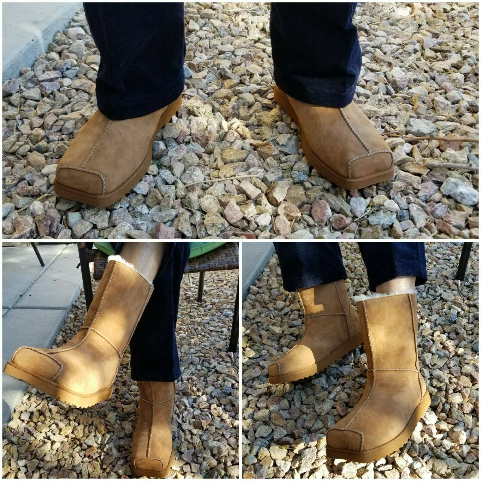 Pre-owned Ugg X Eckhaus Latta Men's Square Toe Shearling Boots Brown Select Size Msrp $525