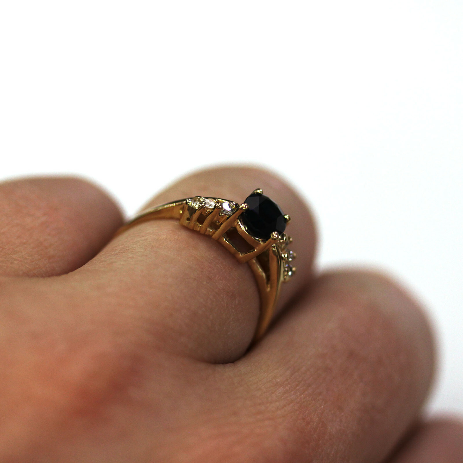 Pre-owned Jewelry By Arsa 1.2 Ctw Natural Blue Sapphire & Diamond Solid 14k Yellow Gold Engagement Ring In G-h