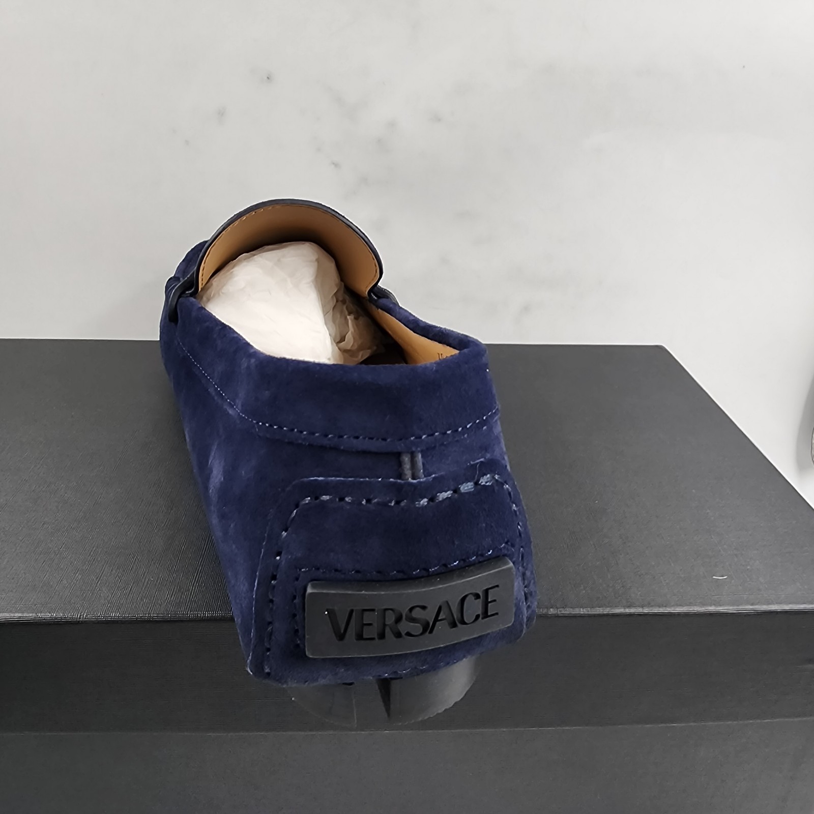 Versace Medusa Penny Loafers Men's 42.5/9.5US Blue Stitched Moc Toe Slip On - Picture 12 of 24