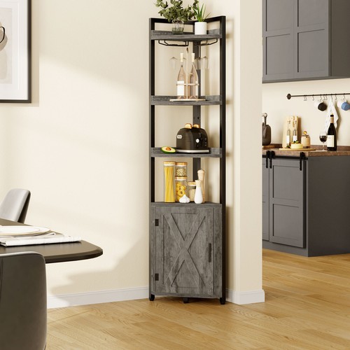 71" 5-Tier Corner Shelf Corner Cabinet Bookshelf Stand Storage Rack with Door