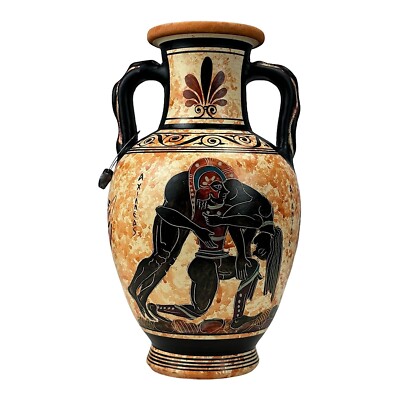 Ajax Carrying the Body of Achilles Amphora Vase Ancient Greek Pottery