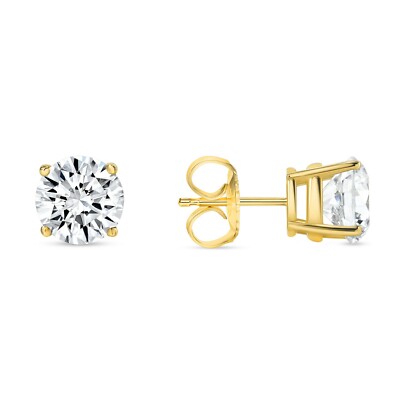 Pre-owned Shine Brite With A Diamond 3.5 Ct Round Cut Earrings Studs Solid Real 14k Yellow Gold Push Back Basket In White/colorless