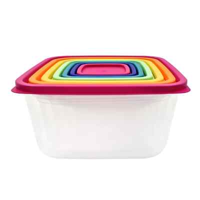 Mainstays Plastic Rainbow Food Storage Set, Multi Color, 14pcs, Free Delivery