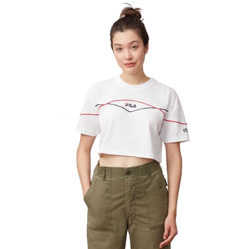 

Женская укороченная футболка Fila Kana бело-бушлат-красная LW933298-100, White-peacoat-red