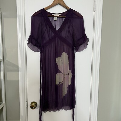Max Studio Purple Sheer Silk Chiffon Party Slip Dress Whimsigoth Fairy Grunge M