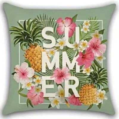 NEW LINEN ''SUMMER'' TROPICAL FLORAL PINEAPPLES PALM LEAVES PILLOW COVER 18''
