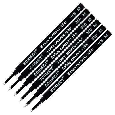 6 Pack - 888 Black Medium Rollerball Refill