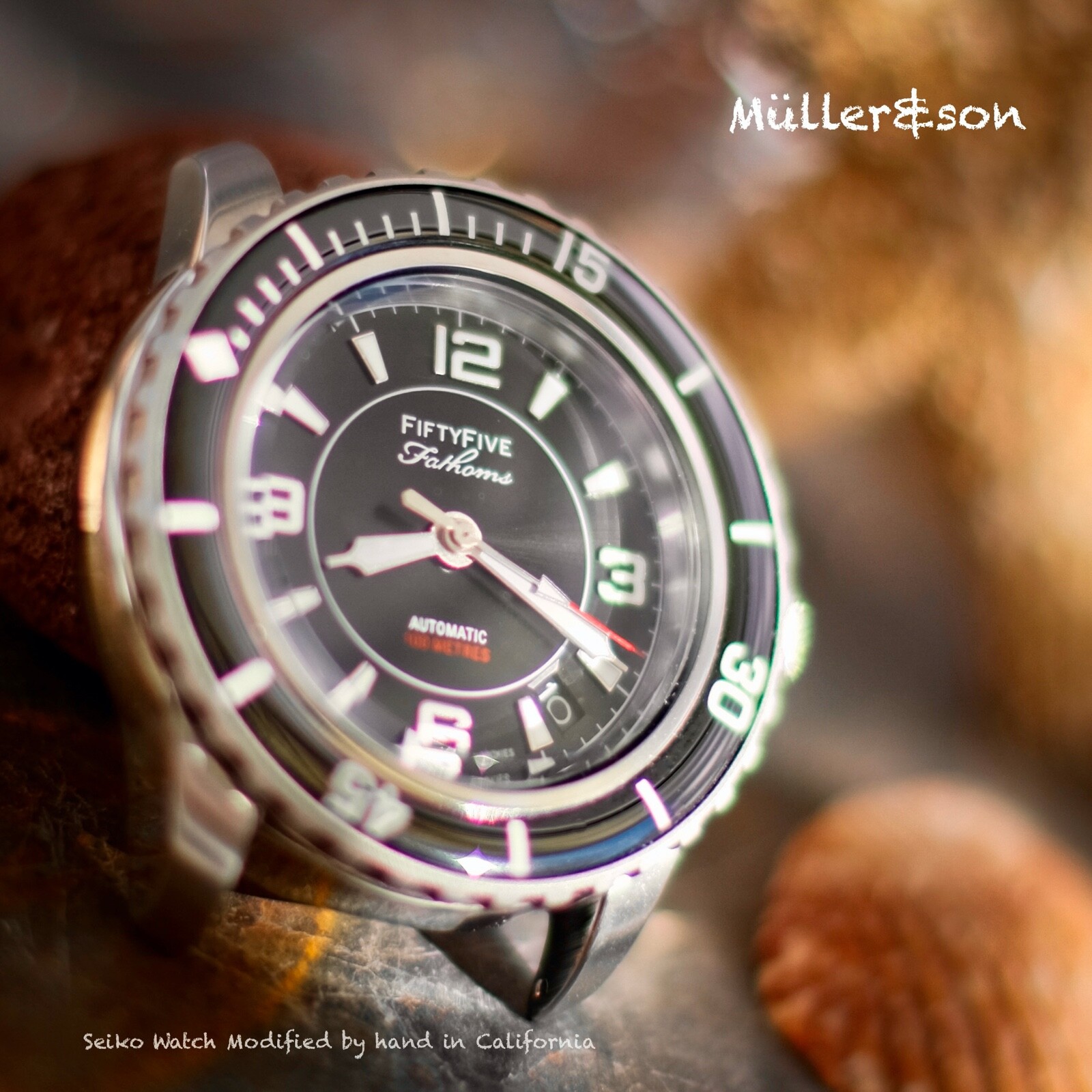Pre-owned Müller&son Watch "supermod Fff" From Seiko Snzh Fifty Five Fathoms+horween Strap