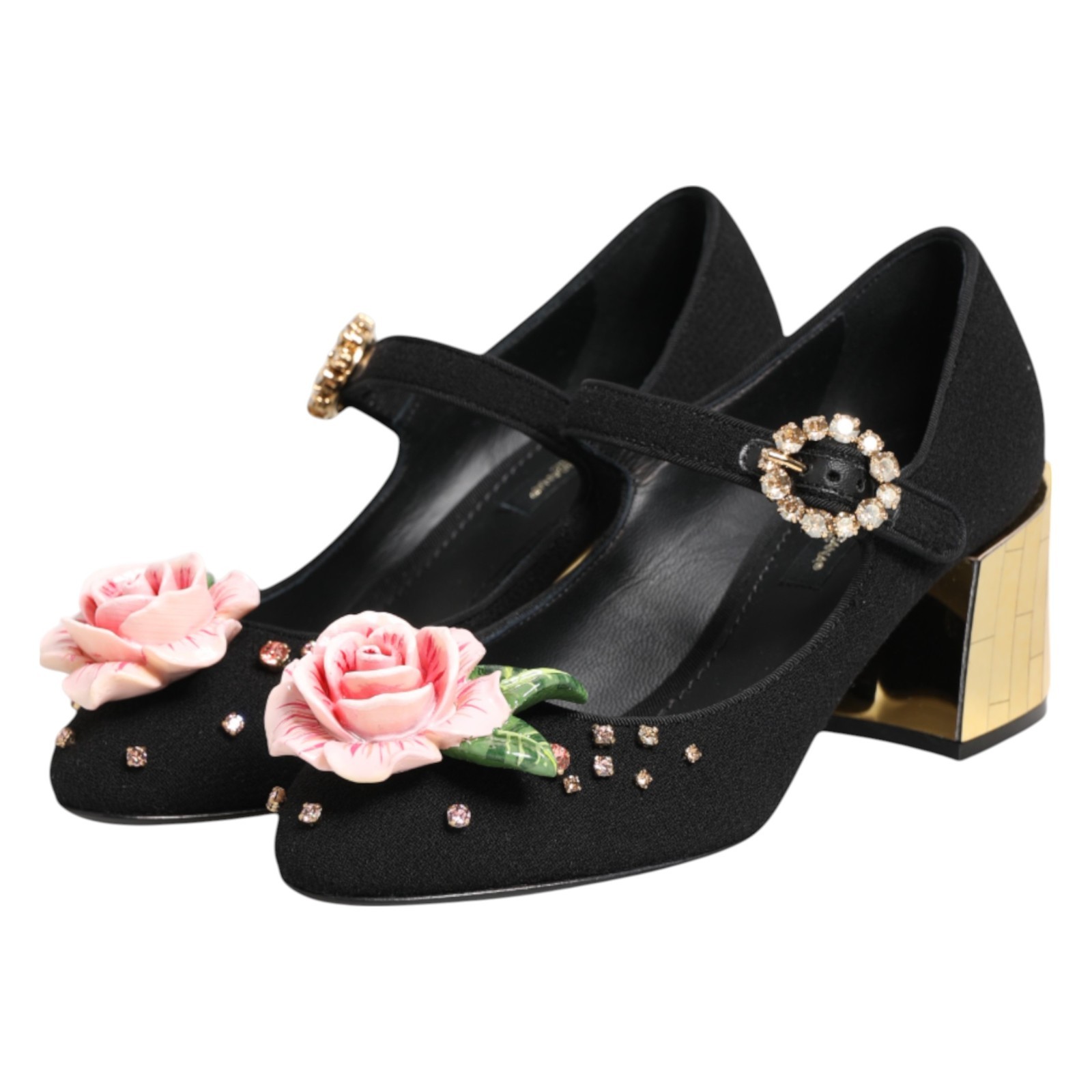 DOLCE & GABBANA Shoes Black Flower Crystal Embellished Mary