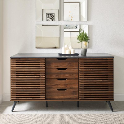 Contemporary Sideboard Sliding Slat Door Buffet Cabinet / TV Stand Up To 65 Inch