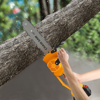 12 Inch Portable Cordless Chainsaw,electric Handheld Chain Saw with 2pcs Battery