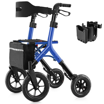 MAXWALK Rollator Walker 12in All Terrain Wheels W/ Folding Backrest Adjust Blue