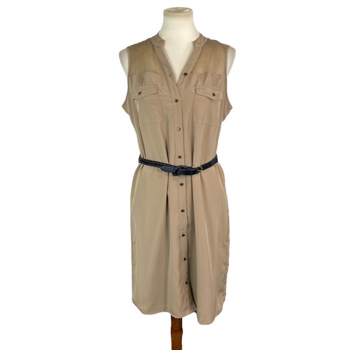 ワンピース used sleeveless dress Worthington Womans Safari Style Dress Sz 10 Beige Belted