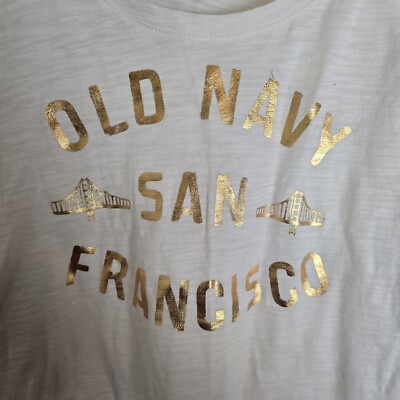 Old Navy San Francisco 2013 T-Shirt Women Large Gold Ivory Fitted Long Sleeved 