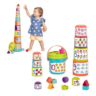 Battat â   Nesting Sorter Set â   19Pc Stacking Bucket Sort Set â   10 Cups &...