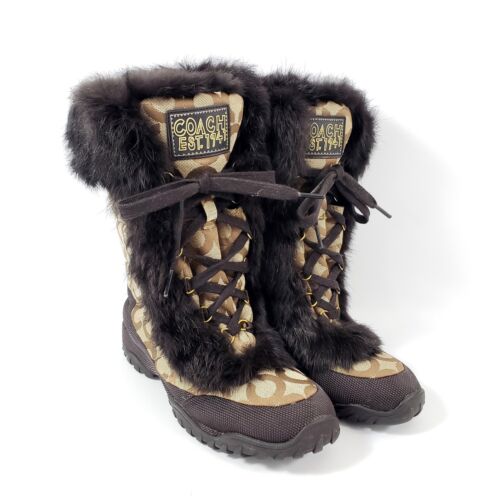 Coach Jennie Size 7.5B Womens Khaki Signature Rabbit Fur Coach Jennie Size 7.5B Womens Khaki Signature Rabbit Fur
