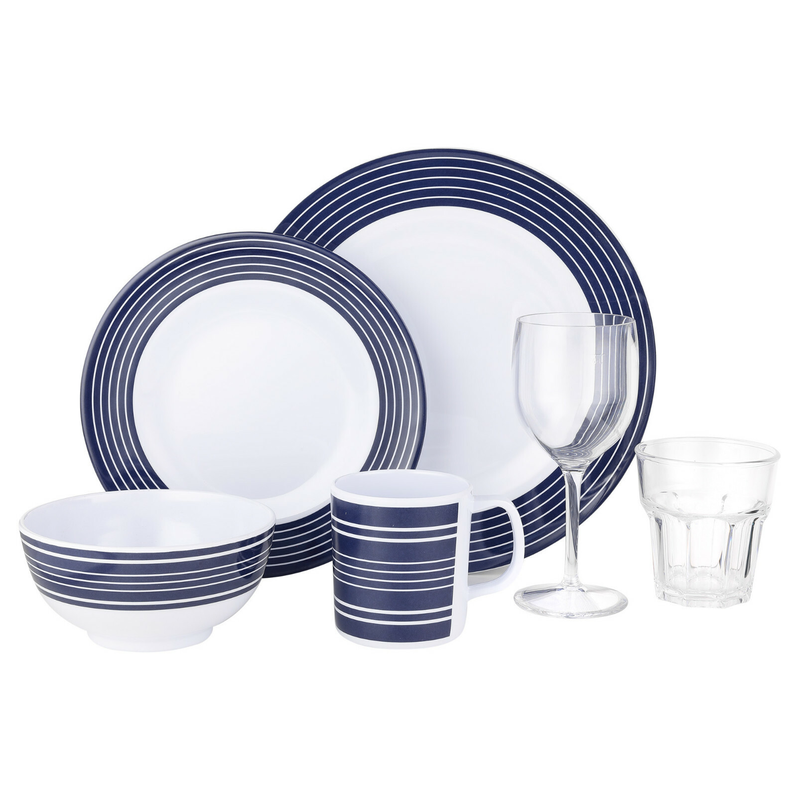  Melamingeschirr Campinggeschirr-Set 6-teilig versch.Designs 1-Pers.inkl.Gläser