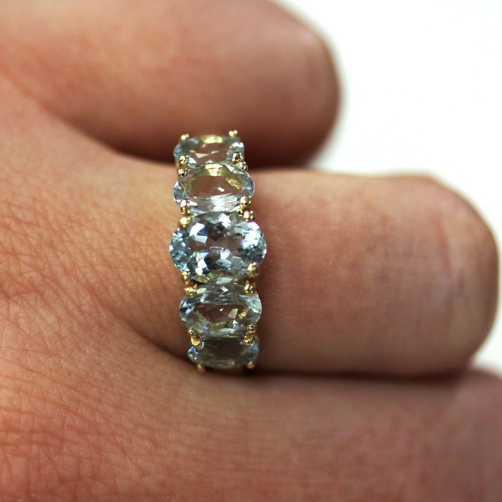 Pre-owned Jewelry By Arsa 3 Ctw Natural Blue Aquamarine Solid 14k Yellow Gold Five Stone Graduated Ring