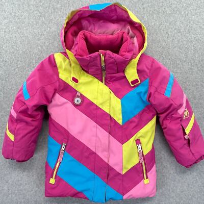 Obermeyer I-Grow Chakra Jacket Girls 4 Pink Geometric Hooded Full Zip Ski Coat